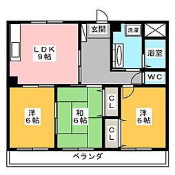 メゾン金山 2階3DKの間取り