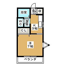 ハポネス雅 1Kの間取図画像