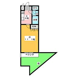 エヴァーグリーン 1Kの間取図画像