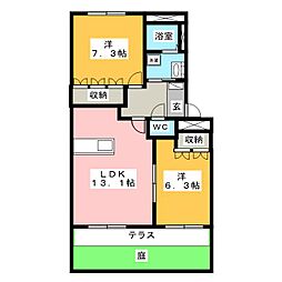 プランドール 2LDKの間取図画像