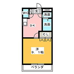 サンクチュアリ 1Kの間取図画像