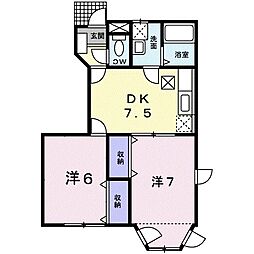 レジデンスヴェールB 2DKの間取図画像