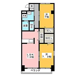 シャトー下米田 2LDKの間取図画像