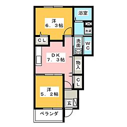 シャンプリュネル 2DKの間取図画像