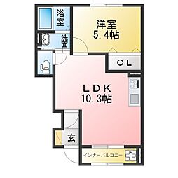 ブランキューブ加茂野町 1LDKの間取図画像
