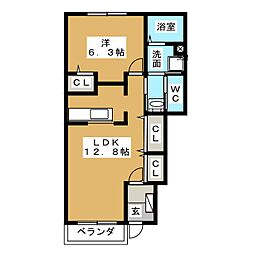 アプローズB 1LDKの間取図画像