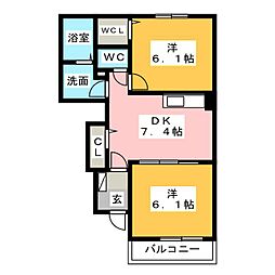 フレイム・アクティーボ1 2DKの間取図画像