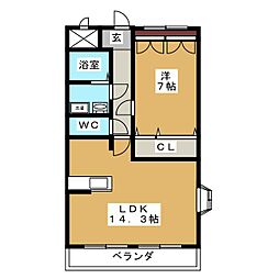 ラヴィベール 1LDKの間取図画像
