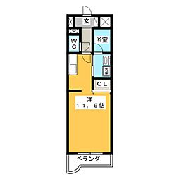 シャンベール浅井 3階ワンルームの間取り