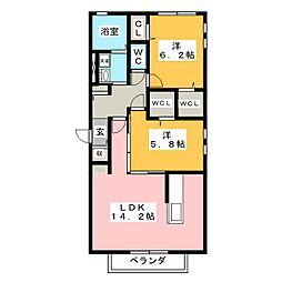パルオンA 2LDKの間取図画像