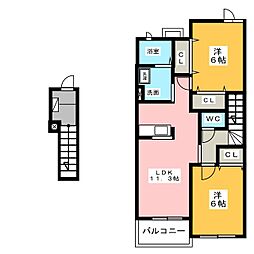 オアシスエイト2 2LDKの間取図画像