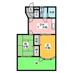 レジデンスソレイユB 2DKの間取図画像