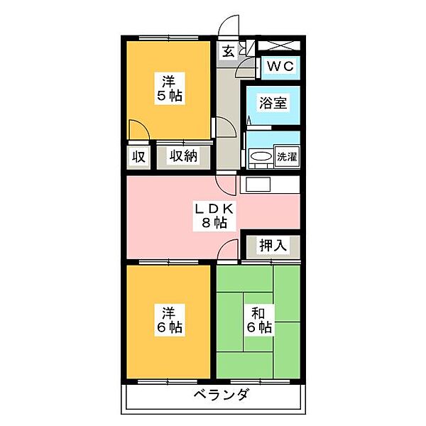 アルトラマンション中垣外 ｜岐阜県中津川市茄子川(賃貸マンション3DK・3階・58.32㎡)の写真 その2