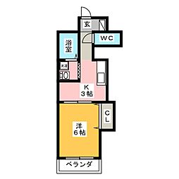 レジデンス創 1Kの間取図画像