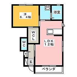 モンテローザ中津川 1LDKの間取図画像