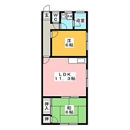 オータム桃山A棟 2LDKの間取図画像