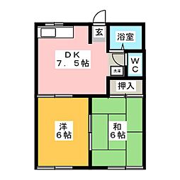 フォーブルイトーＢ 1階2DKの間取り