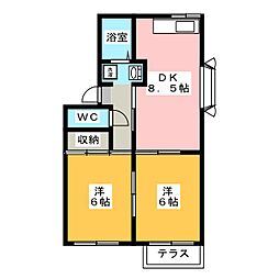 シャンポール喜多 2DKの間取図画像