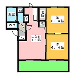 フローラD 2LDKの間取図画像