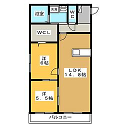 シヤンアムール 2LDKの間取図画像