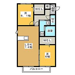 バルーンフラワーシティA 2LDKの間取図画像