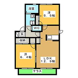 サニーハイムD 2LDKの間取図画像