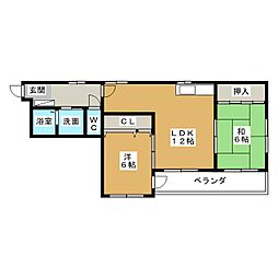 ベルメゾン瑞浪1 2LDKの間取図画像