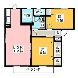 セゾンA 2LDKの間取図画像