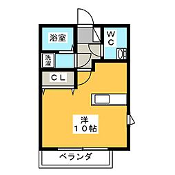 クレールS 1階ワンルームの間取り