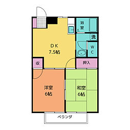 サンハイツ関 2DKの間取図画像