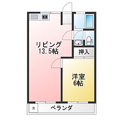 石原ハイツ 1LDKの間取図画像
