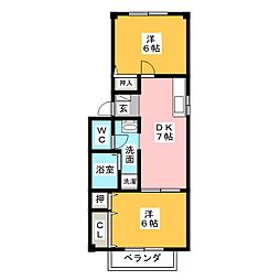 ブレスト南山B 2DKの間取図画像