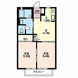 フレンドリーB 2DKの間取図画像