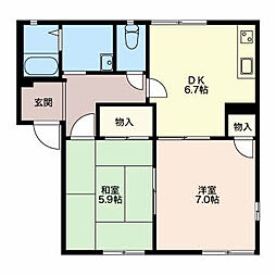 夢パレットB 2DKの間取図画像