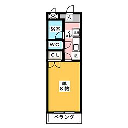 レインボーアカオハイツ 1Kの間取図画像