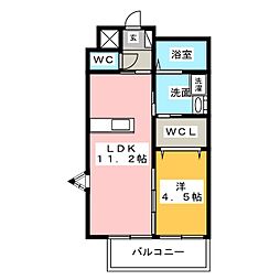 ララス　アンベリール 5階1LDKの間取り