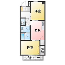 クレール三滝台 2DKの間取図画像