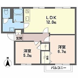 グランドール日永C 2LDKの間取図画像