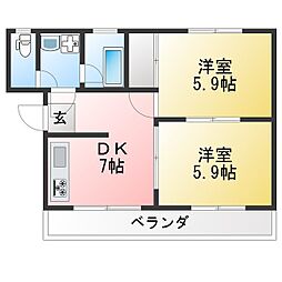 安達マンション 2DKの間取図画像