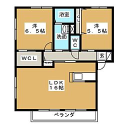 カルチェ・ブランF 2LDKの間取図画像