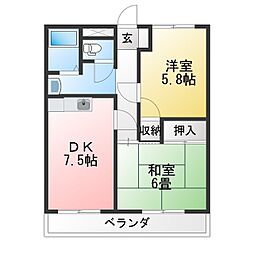 ハイネス173 2DKの間取図画像