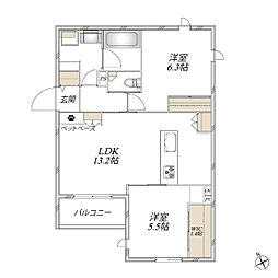 Largo unomori 2LDKの間取図画像