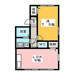 ウエストバンブー2A 1LDKの間取図画像