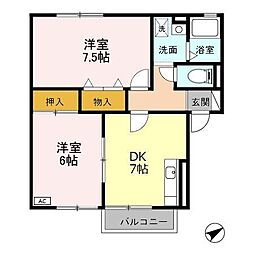 セジュール當水B 2DKの間取図画像