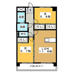 プリリアンスTAKEKOSHI 2LDKの間取図画像