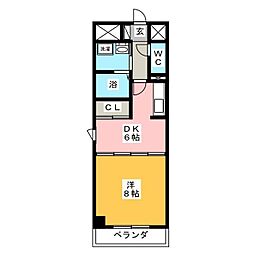 アメニティ大井手 1DKの間取図画像