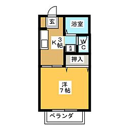 ヴィラ住吉 2階1Kの間取り