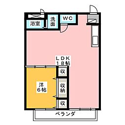 シティハイツさざらいA 1LDKの間取図画像