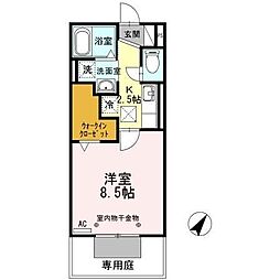 サクラーレ朝日 1Kの間取図画像