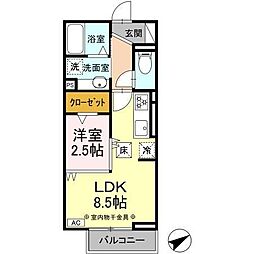 D-chambre松寺 1LDKの間取図画像